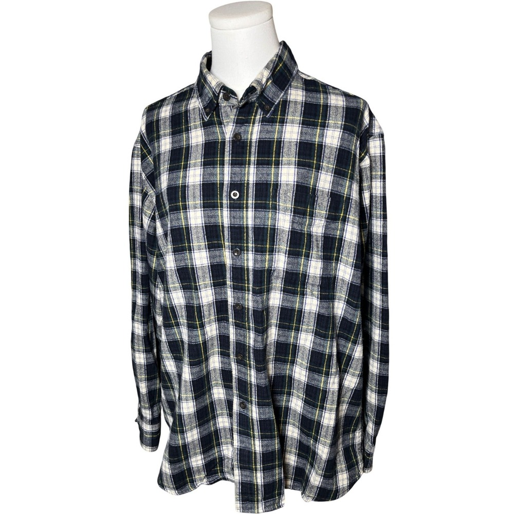L.L. Bean Traditional Fit Flannel Shirt‎ Men L Blue Plaid Cotton Button Front